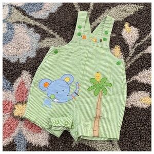Vintage Baby Okie Dokie Animals Gingham Plaid Shortall Romper Jumper Outfit 0/3